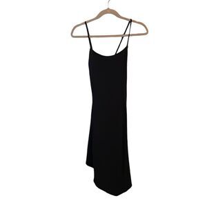 Roberto Musso Wool and Satin Assymetrical Wrap Slip Dress Black Size 44 / Medium